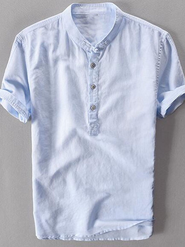 White Linen Collar Cotton Shirt Chinese Men's