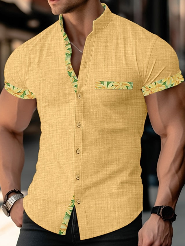 Linen Shirt Chinese Mandarin Men's Collar