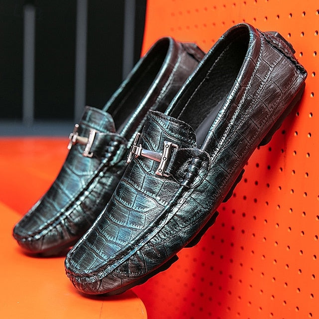 Pattern Leather Faux - Purple Crocodile Men's Loafers