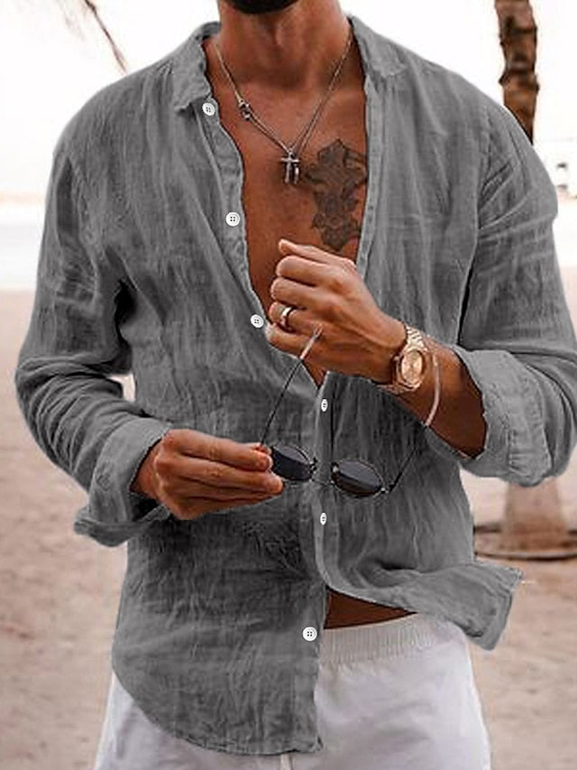 Shirt Up Beach Linen Button Men's Casual