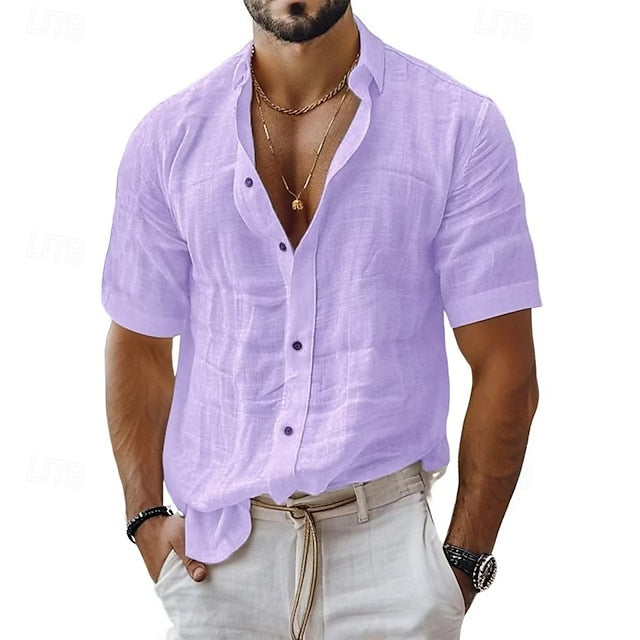 Button Shirt Up Casual Linen Cotton Men's