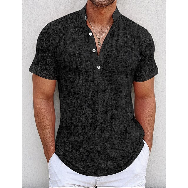 Linen Shirt Popover Collar Band Men's