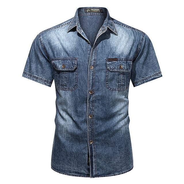 Men's Button Summer Jeans Chambray Shirt