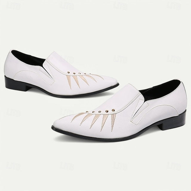 Cowhide Men's Premium with Loafers Studded White Slip-On