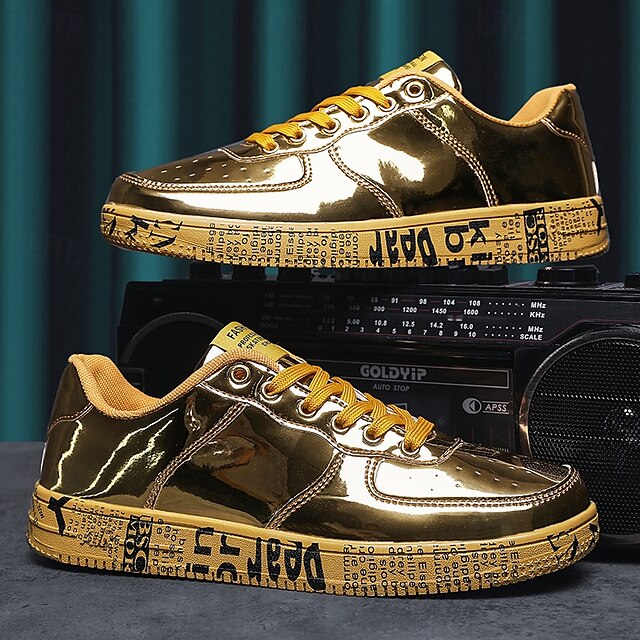 Printed Metallic Gold Sneakers Men's with Sole - Stylish