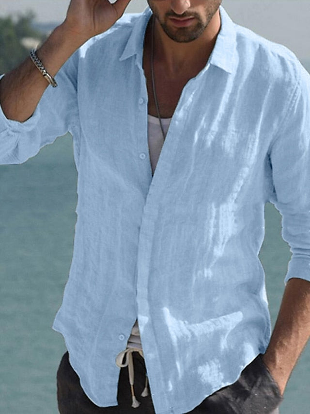 Button Linen Up Wear Shirt Men's Beach Summer