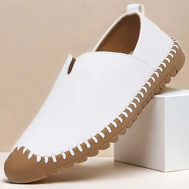 White Faux with Slip-On Casual Men's – Sneakers Leather