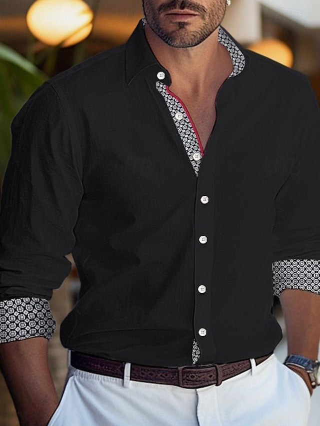 Dark Men's Shirt White Casual Black Up Button