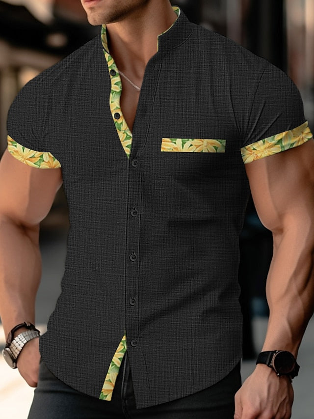 Linen Shirt Chinese Mandarin Men's Collar