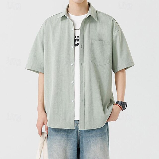 Button Summer Up Shirt Beach Casual Men's