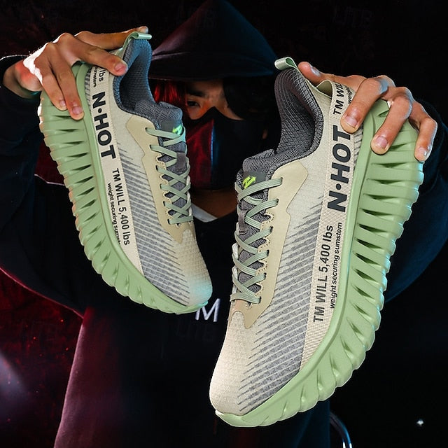 Beige Green and with Light Sneakers Running Men's