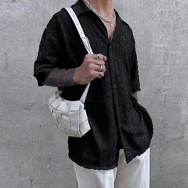Casual Summer Button Men's Shirt Up Beach