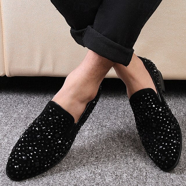 Loafers – Gothic and Prom Velvet Men's Studded Black