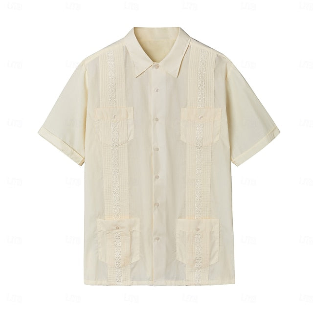Black Guayabera Yellow White Men's Shirt Light
