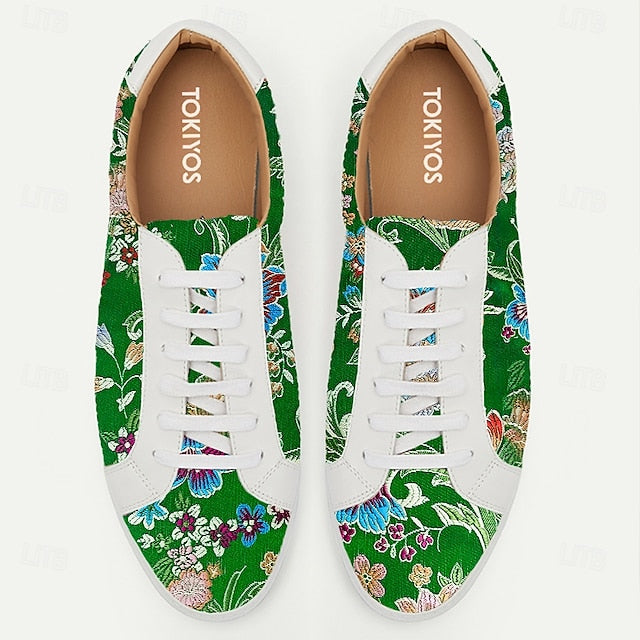 Green Comfortable Men's Jacquard Low-Top Fabric Sneakers