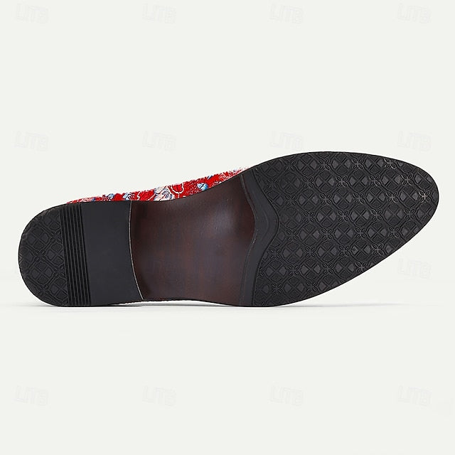 – Floral Casual Loafers Slip-On Men's Tassel Leather