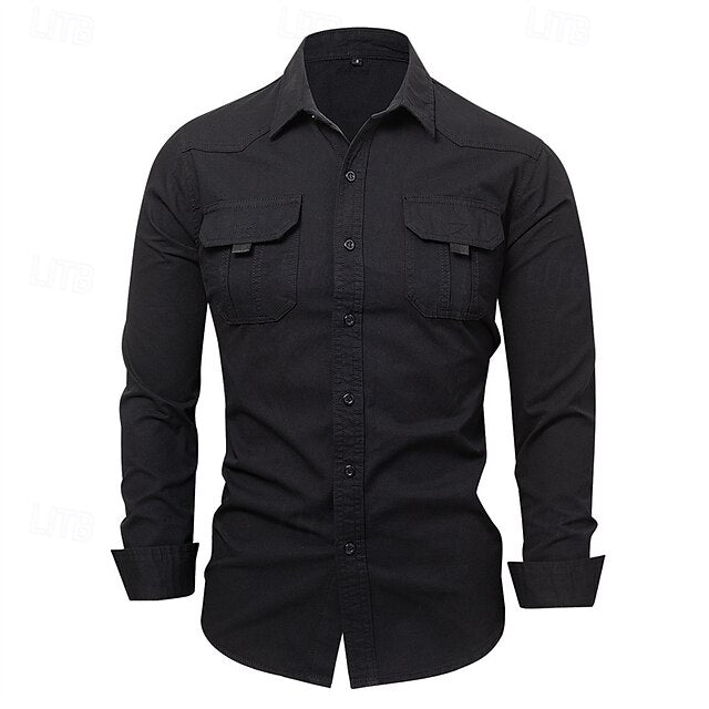 Up Button Summer Men's Black Shirt Casual