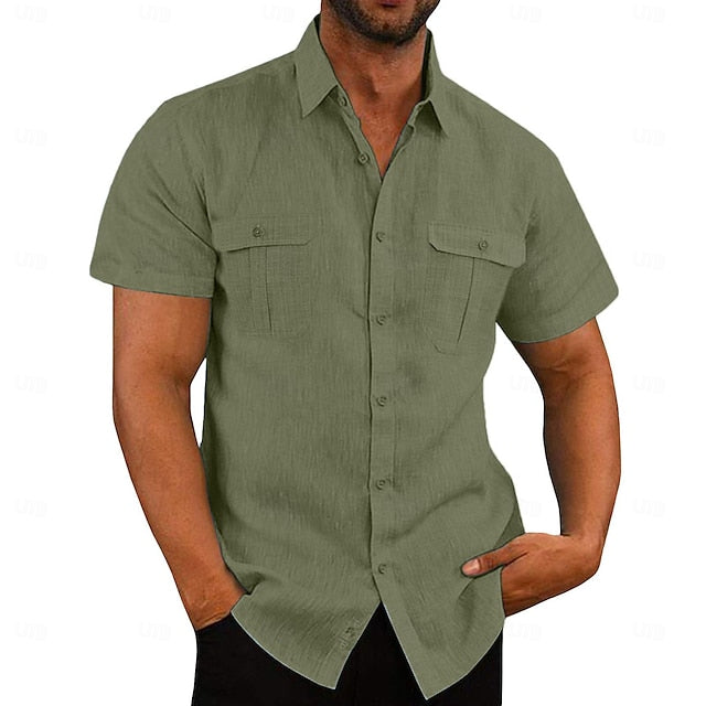 Summer Linen Men's Shirt Solid Beach