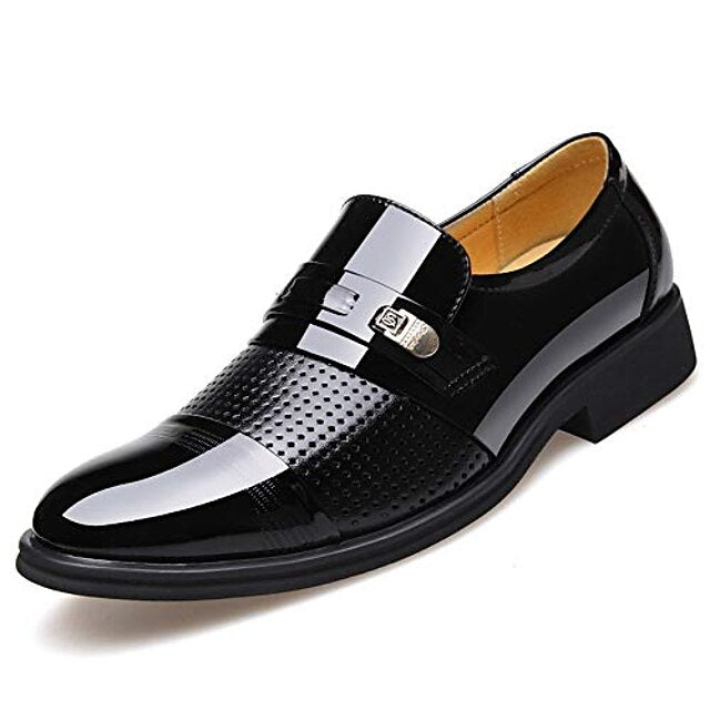 Brown Faux with Men's Patent Dress Loafers Leather