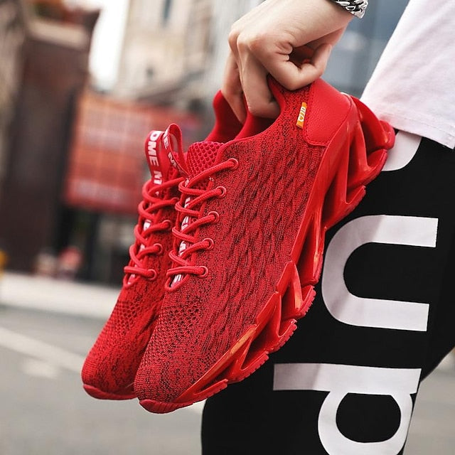 Men's Red with Blade Sole Breathable Sneakers - Running