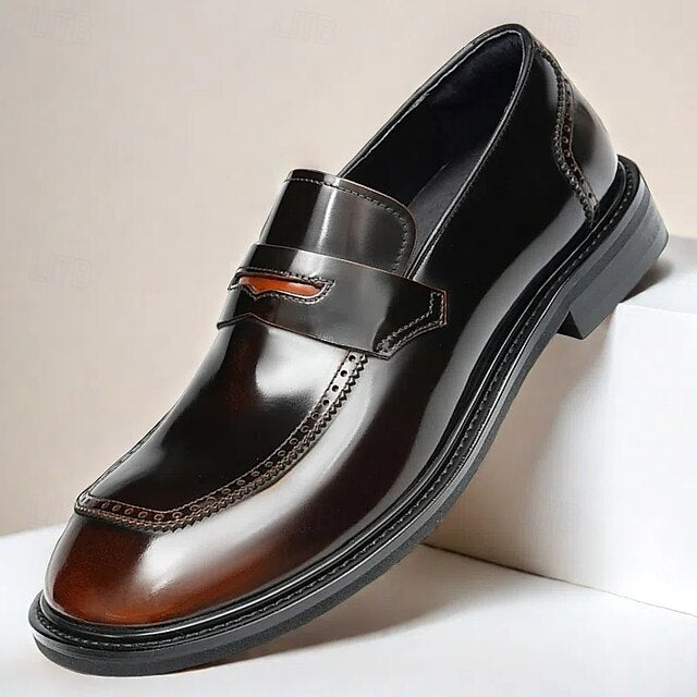 Black Men's Decorative Cowhide Premium Slip-On Loafers with