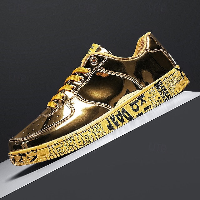 Printed Metallic Gold Sneakers Men's with Sole - Stylish