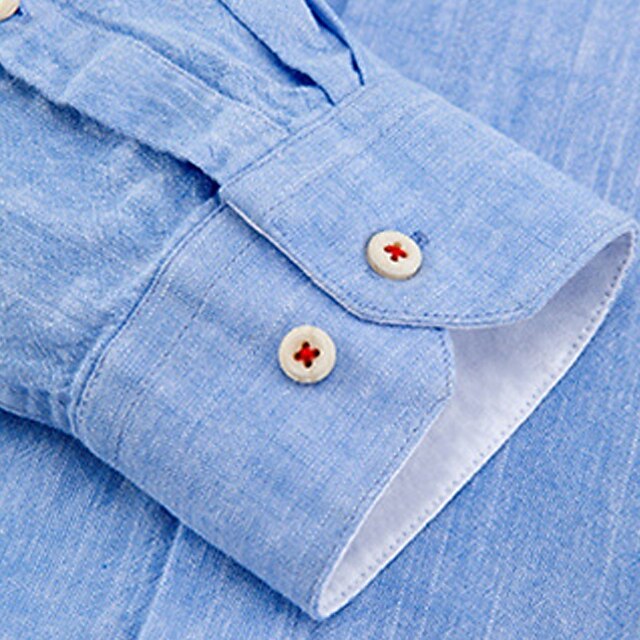 Shirt Button Linen Men's Casual Plain Up