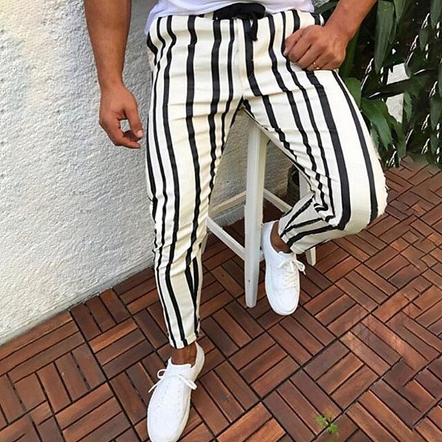 Trousers Dress Drawstring Pants Men's Pocket Elastic Chinos
