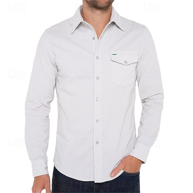 White Men's Shirt Casual Deep Flannel Blue