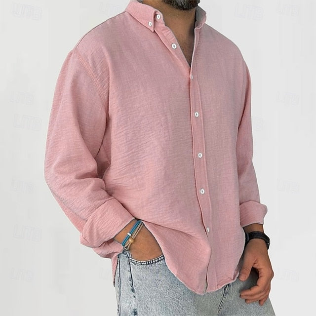Men's Cotton Black Vacation Linen Plain Daily Wear Shirt