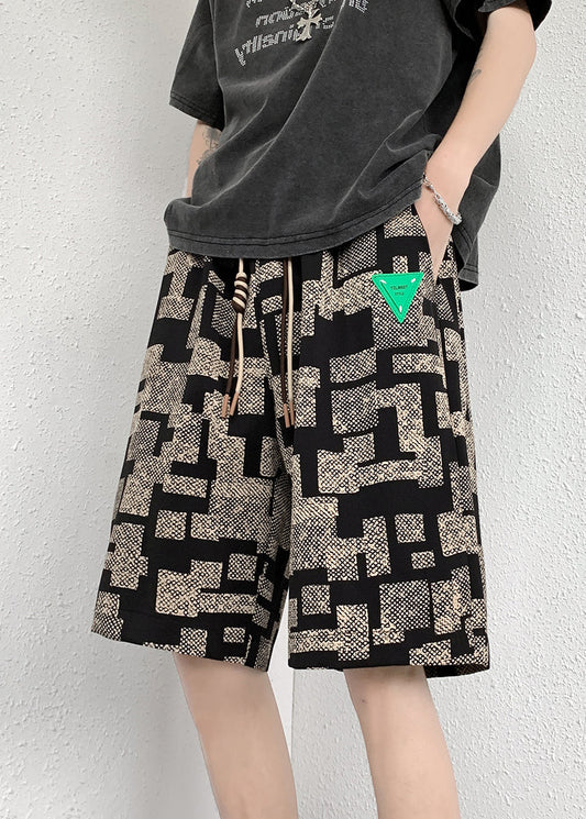 Shorts Apricot Summer Men Pockets Waist Cotton Elastic French