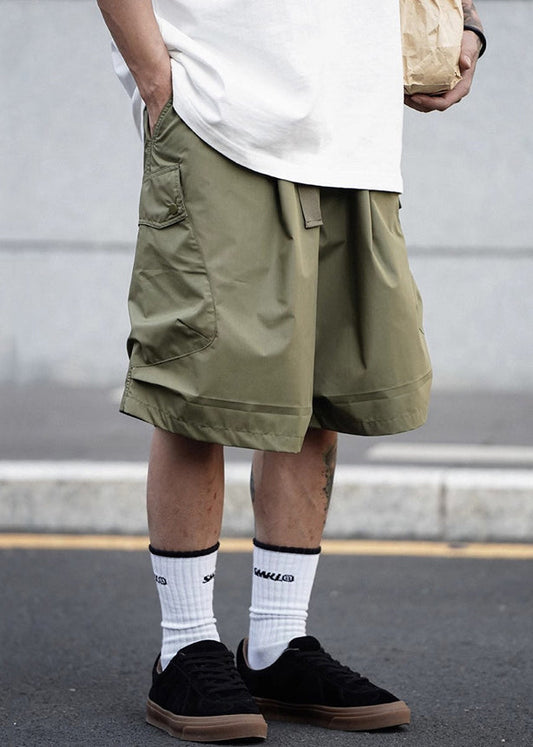 Waist Green Cotton Shorts Army Elastic Men Casual Pockets Summer
