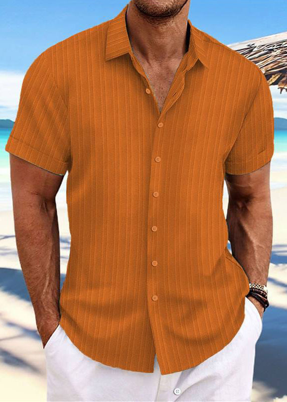 Loose Peter Men Solid Collar Shirt Blue Cotton Button Light Pan