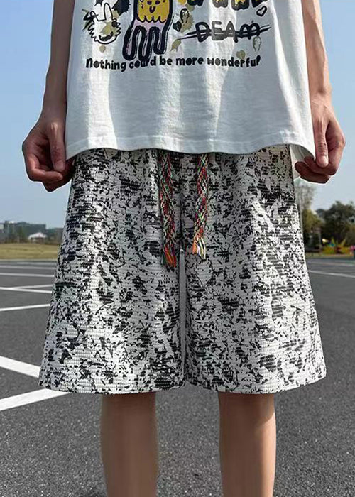 Men New Elastic White Dye Shorts Tie Cotton Waist Summer
