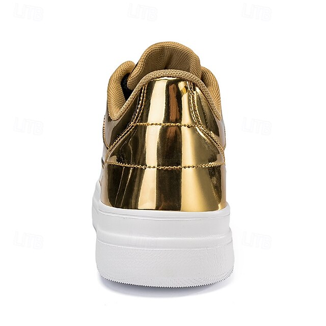 Stylish Gold Sneakers Low-Top – Men's Lace-Up Metallic