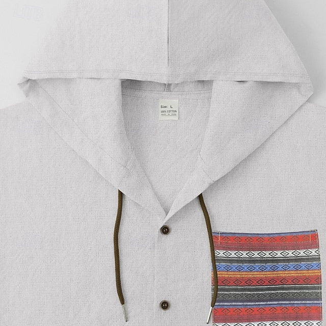Shirt White Button Up Plain Street Vacation Black Men's