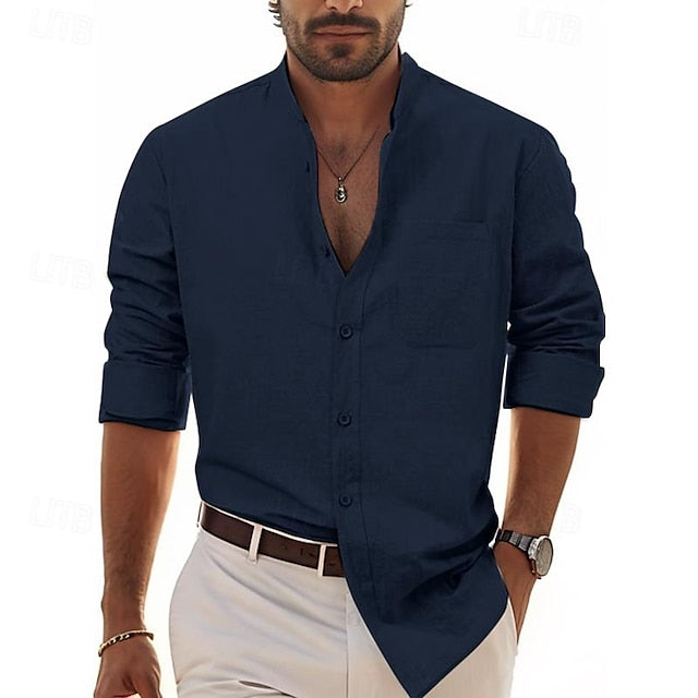 White Men's Chinese Cotton Linen Shirt
