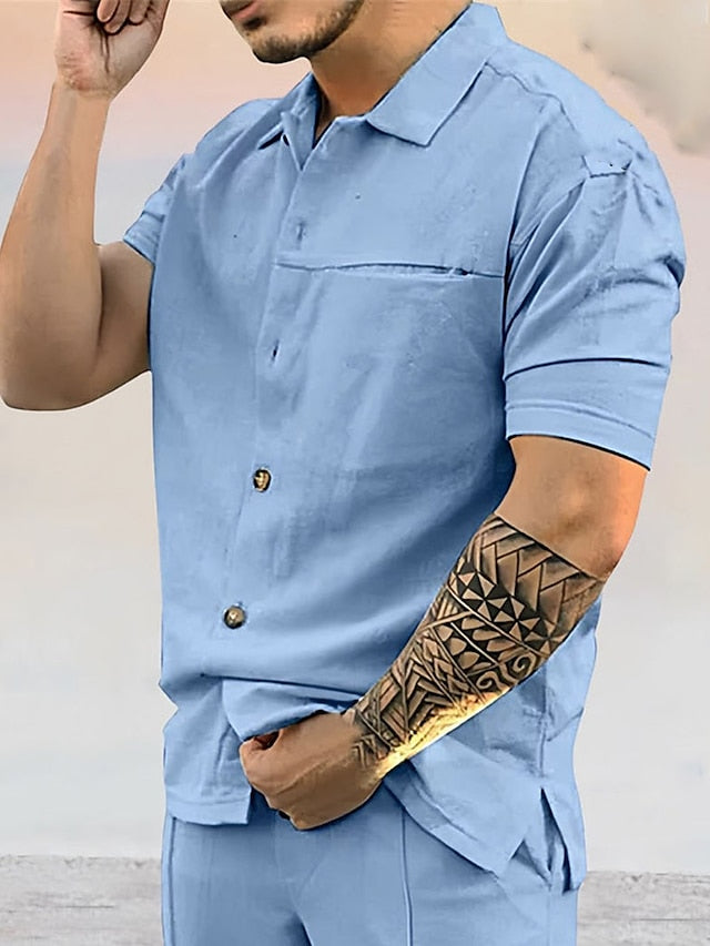 Shirt Summer Up Beach Casual Button Men's