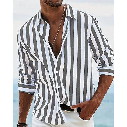 Shirt Summer Casual Beach Men's Up Button
