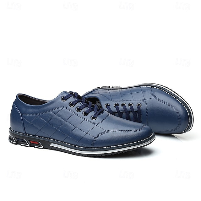 Lace-Up Sneakers Quilted Leather - Stylish Blue Men's Faux