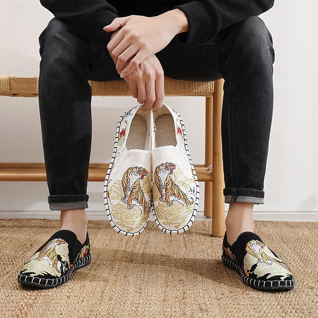 White Espadrille Men's Shoes Slip-On Artistic with