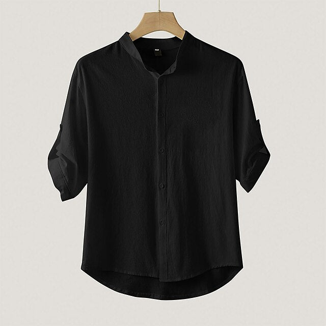 Linen Men's Button Up Shirt Wear Beach Summer