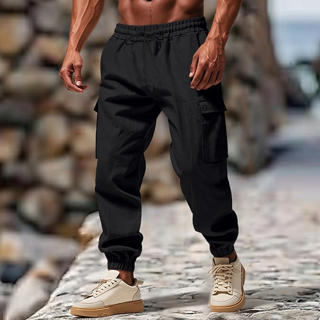 Pants Summer Casual Trousers Men's Cargo Linen