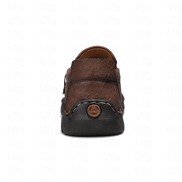 Faux Loafers Leather Brown Slip-On with Side Men's Zipper