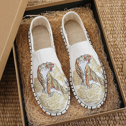 White Espadrille Men's Shoes Slip-On Artistic with