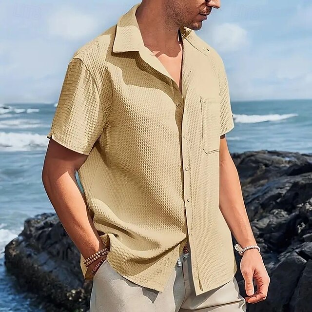 Knit Waffle Summer Men's Shirt Casual