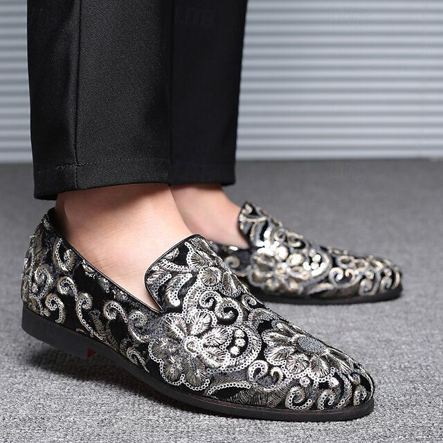 Slip-On – Stylish Floral Men's Embroidered Purple Loafers