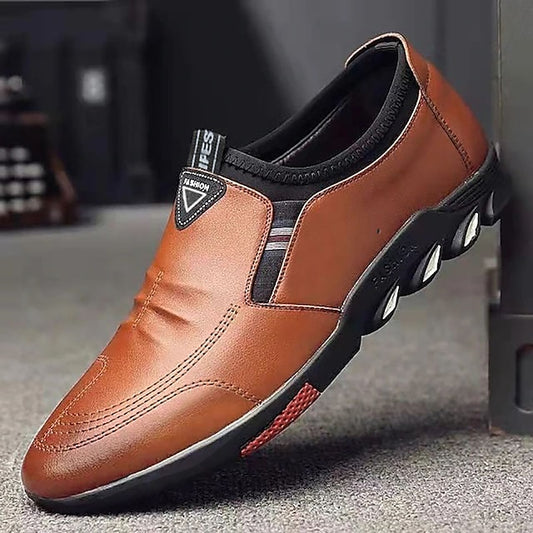– Brown Men's Casual Leather Faux Loafers Slip-On