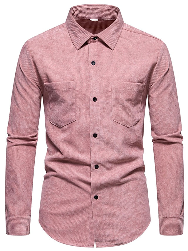 Men's Shirt Yellow Pink Black Corduroy Casual