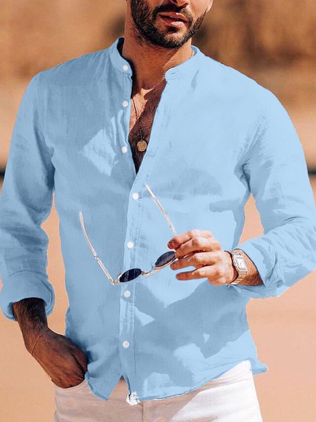 Cotton Chinese Mandarin Shirt Men's Collar Linen
